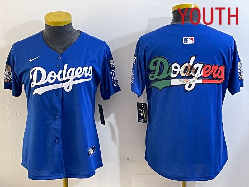 Youth  Los Angeles Dodgers blank 2024 World series patch blue jersey 202411206